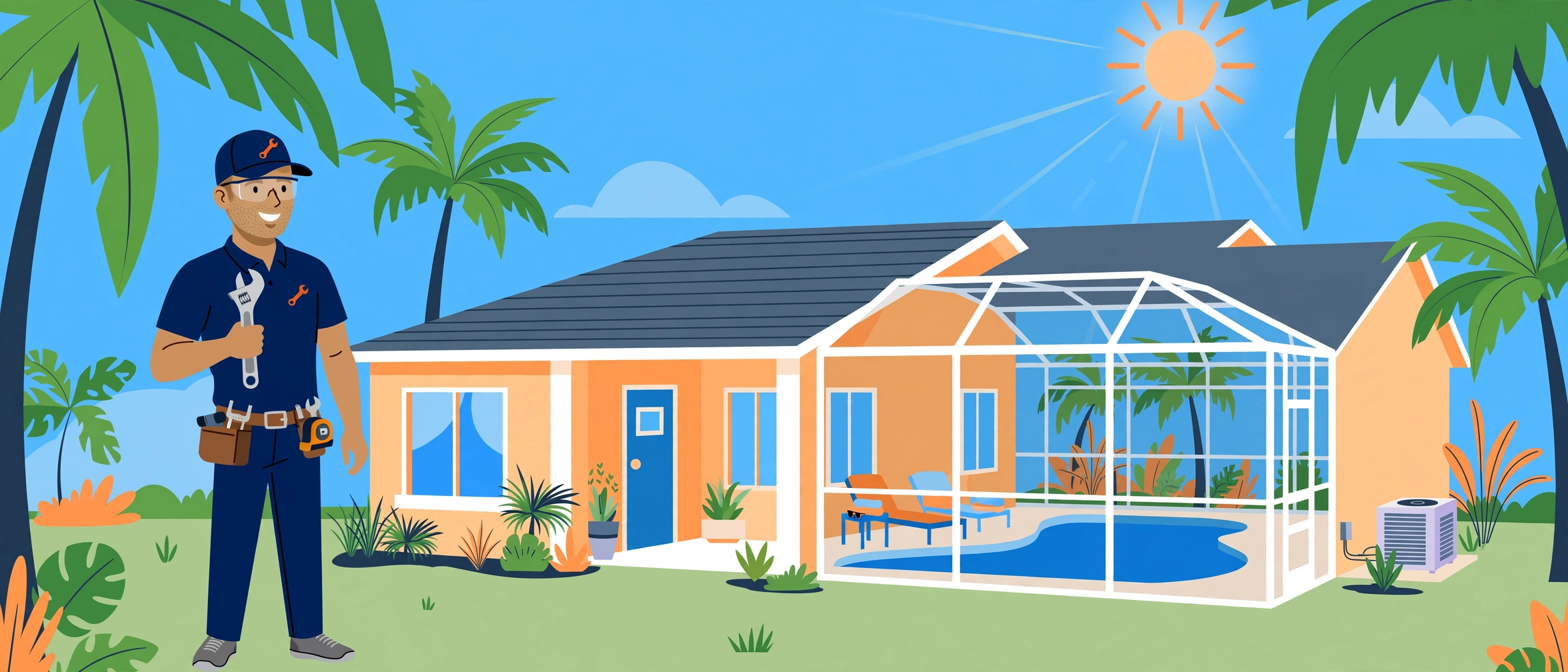 Florida home service pro with tools in front of a Florida home